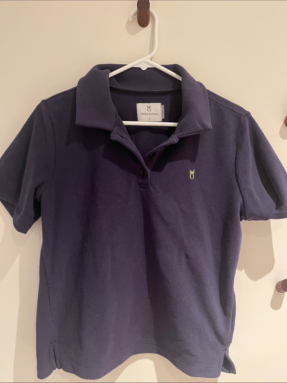 Dudley Stephens navy short-sleeve polo with lime logo